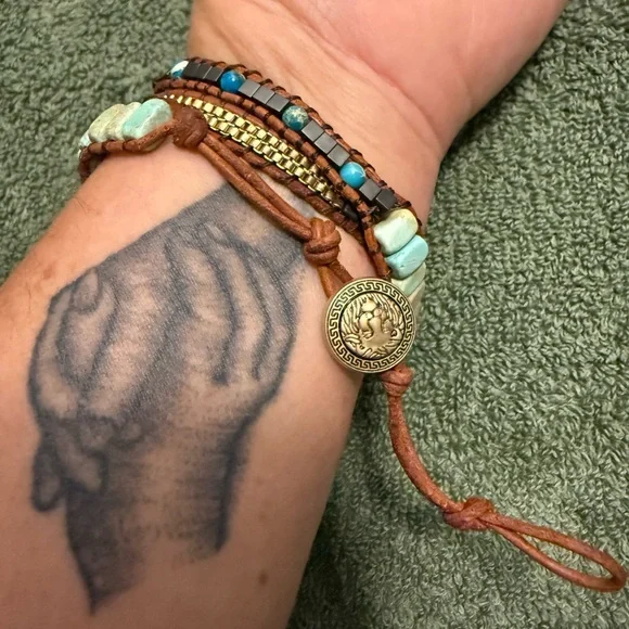 Turquoise and Brown Beaded Bracelet - Picture 4 of 6